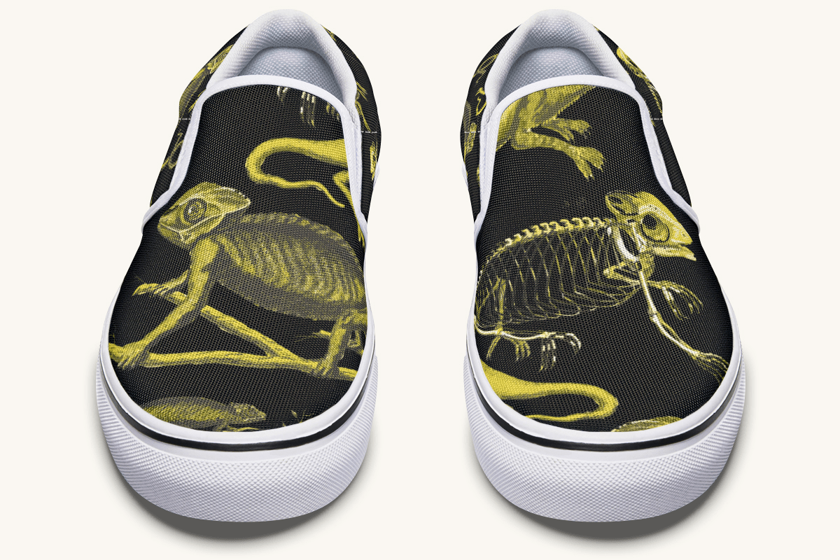 Reptilian In Bloom Reptilian in Bloom Black and Gold Slip On Shoes - Jaded Lament