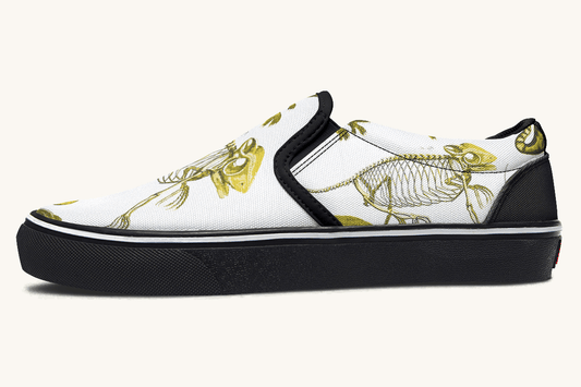 Reptilian In Bloom White and Gold Slip On Shoes - Jaded Lament