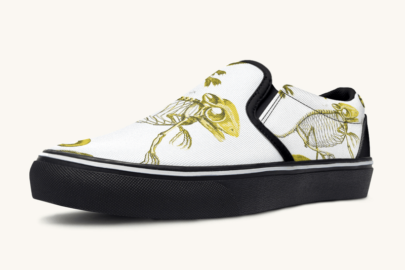Reptilian In Bloom White and Gold Slip On Shoes - Jaded Lament