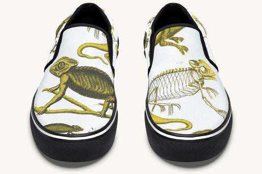 Reptilian In Bloom White and Gold Slip On Shoes - Jaded Lament