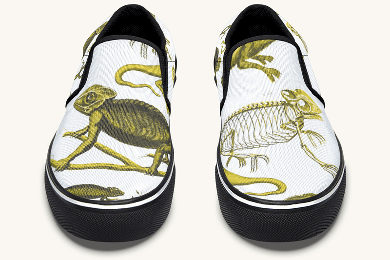 Reptilian In Bloom White and Gold Slip On Shoes - Jaded Lament