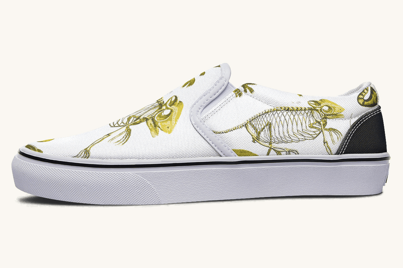Reptilian In Bloom White and Gold Slip On Shoes - Jaded Lament