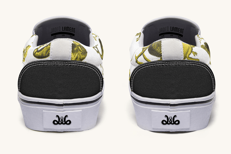 Reptilian In Bloom White and Gold Slip On Shoes - Jaded Lament