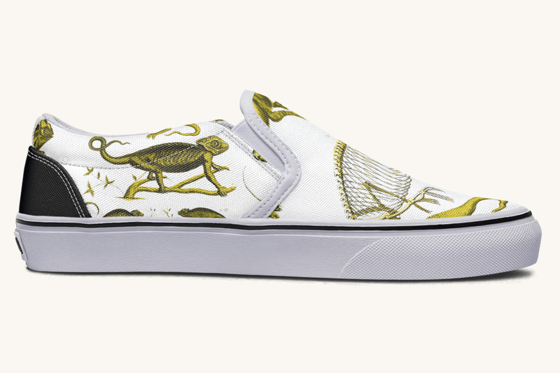 Reptilian In Bloom White and Gold Slip On Shoes - Jaded Lament