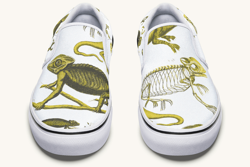 Reptilian In Bloom White and Gold Slip On Shoes - Jaded Lament