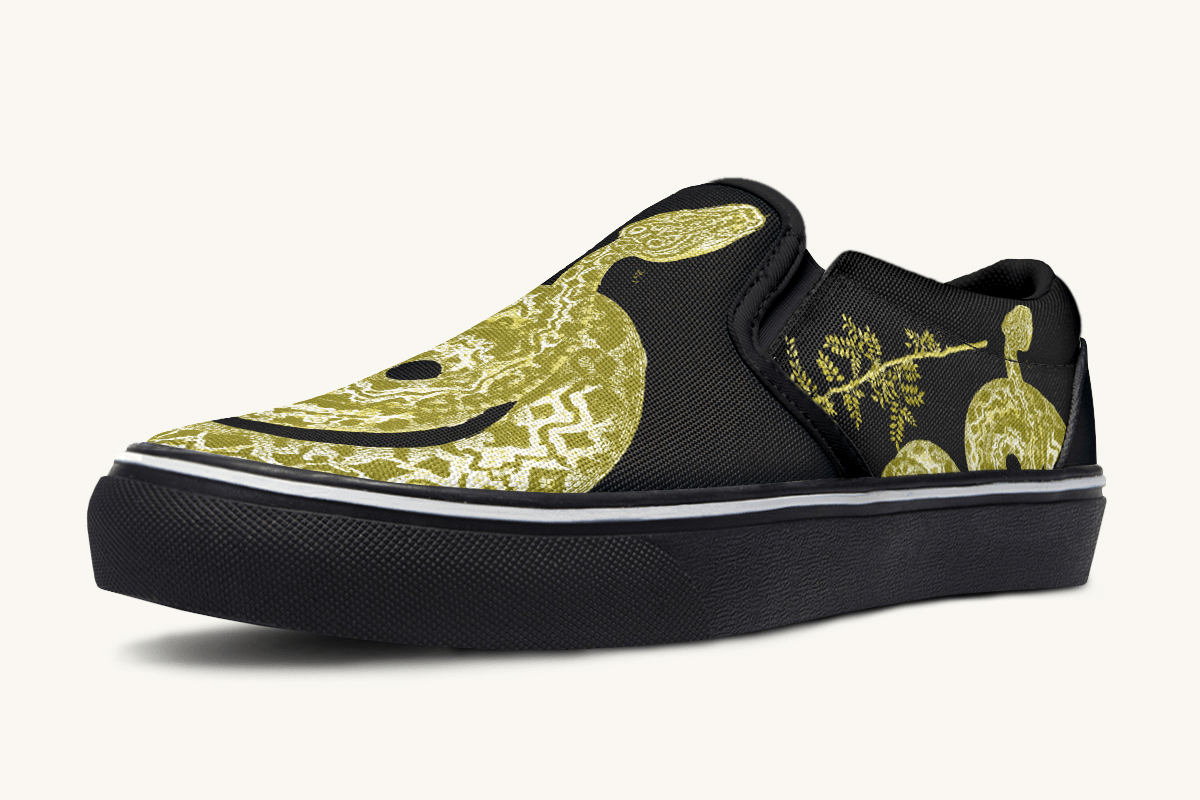 Serpent in Bloom Gold on Black Slip On Shoes - Jaded Lament