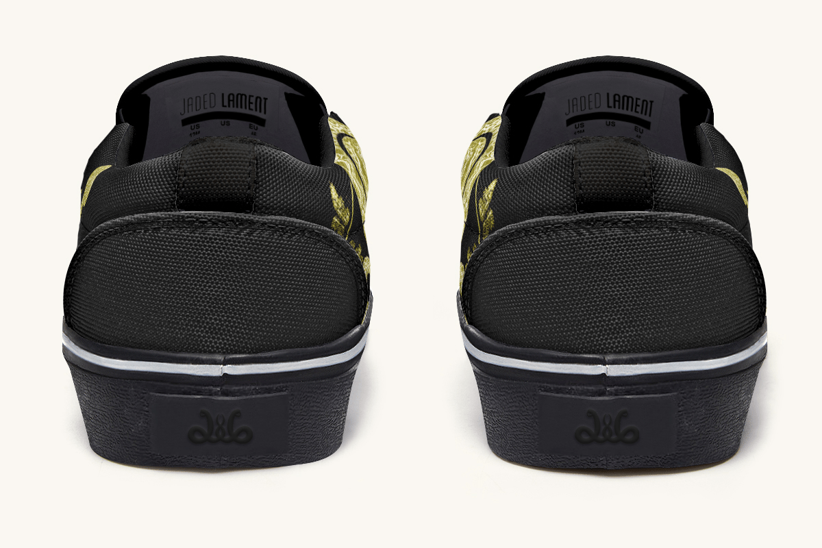 Serpent in Bloom Gold on Black Slip On Shoes - Jaded Lament