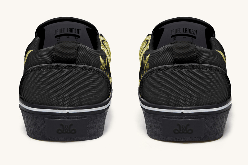 Serpent in Bloom Gold on Black Slip On Shoes - Jaded Lament