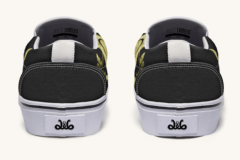 Serpent in Bloom Gold on Black Slip On Shoes - Jaded Lament