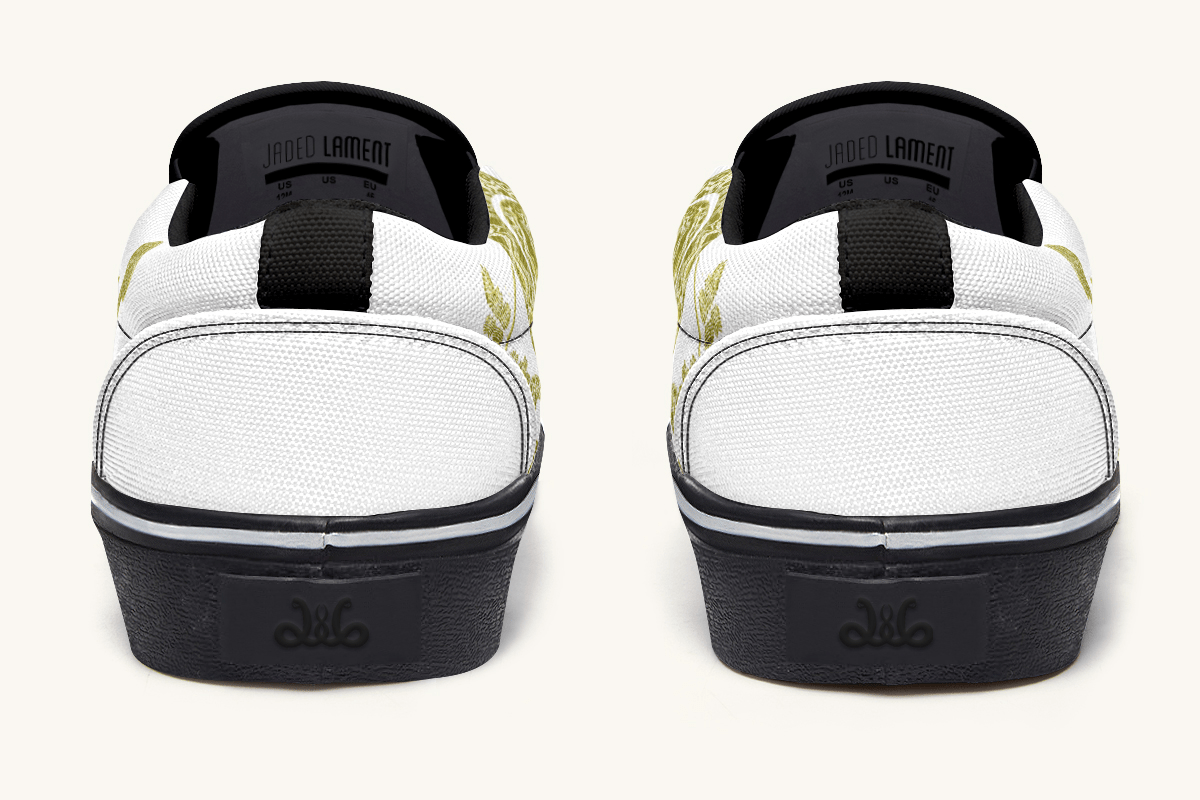 Serpent in Bloom Gold on White Slip On Shoes - Jaded Lament