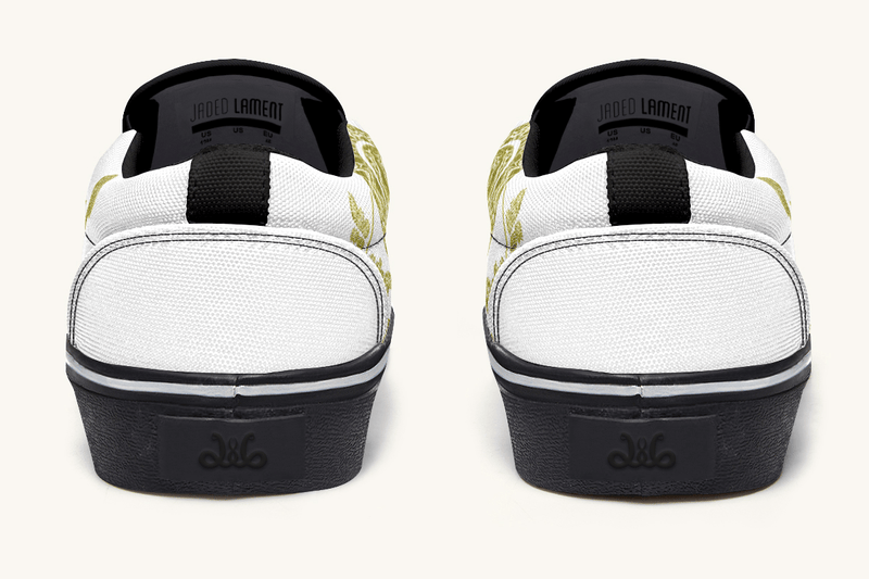 Serpent in Bloom Gold on White Slip On Shoes - Jaded Lament