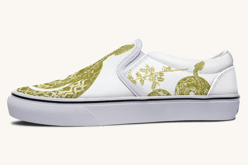 Serpent in Bloom Gold on White Slip On Shoes - Jaded Lament