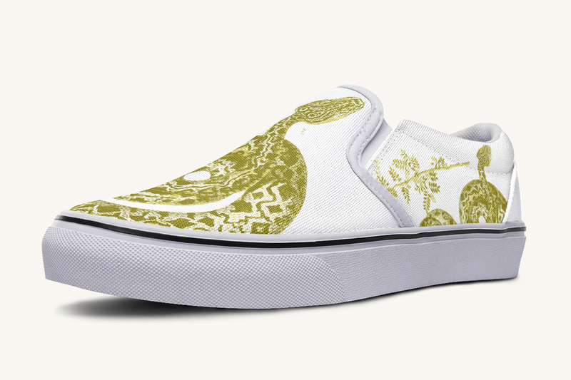 Serpent in Bloom Gold on White Slip On Shoes - Jaded Lament