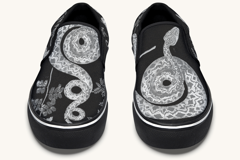 Serpent in Bloom Silver Snake Slip On Shoes - Jaded Lament