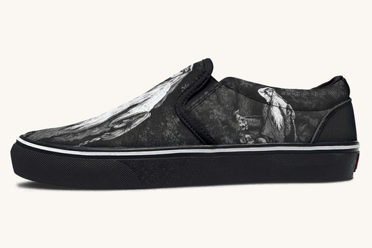 She Watched The Bones Sink Black Slip On Shoes - Jaded Lament