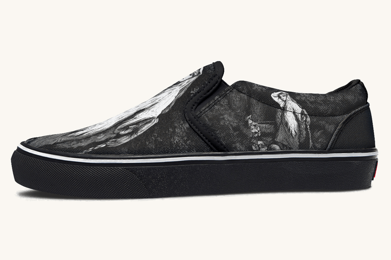 She Watched The Bones Sink Black Slip On Shoes - Jaded Lament