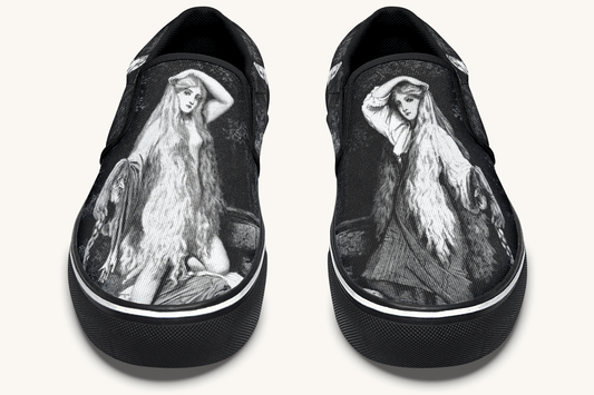 She Watched The Bones Sink Black Slip On Shoes - Jaded Lament