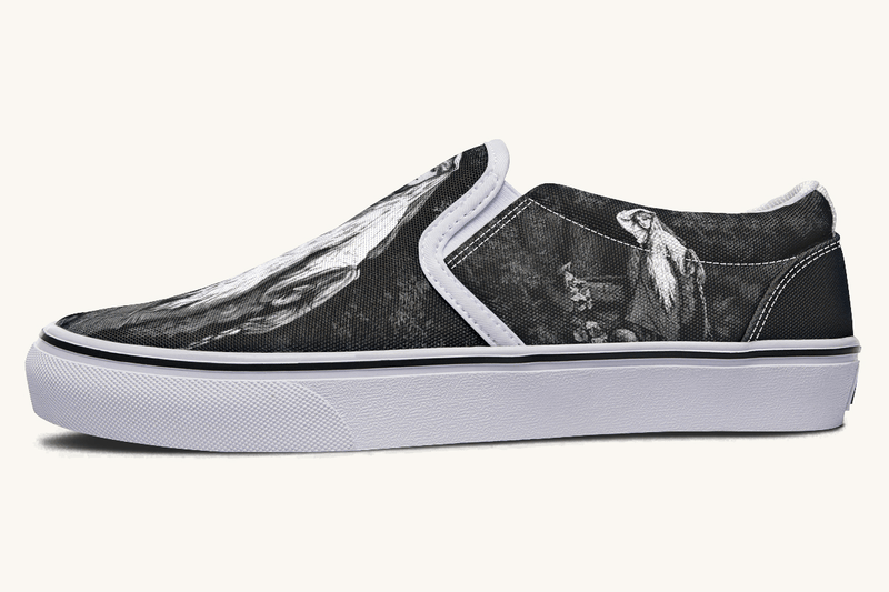 She Watched The Bones Sink Black Slip On Shoes - Jaded Lament