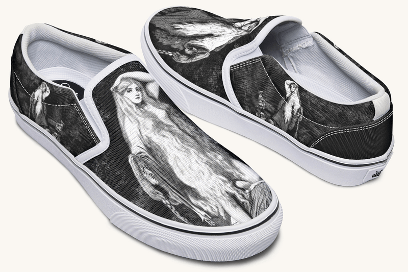 She Watched The Bones Sink Black Slip On Shoes - Jaded Lament