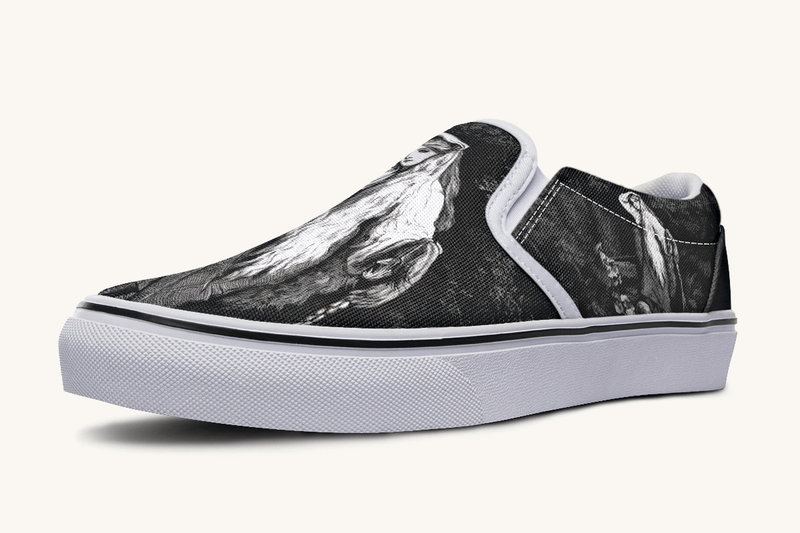 She Watched The Bones Sink Black Slip On Shoes - Jaded Lament