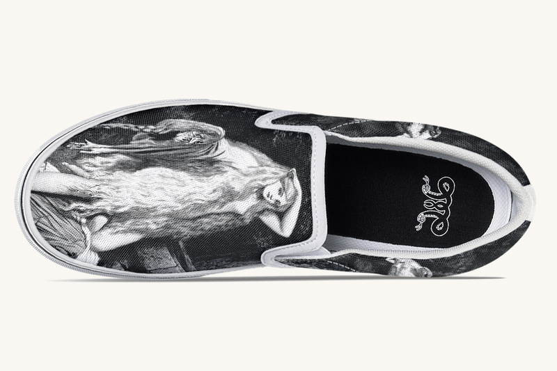 She Watched The Bones Sink Black Slip On Shoes - Jaded Lament
