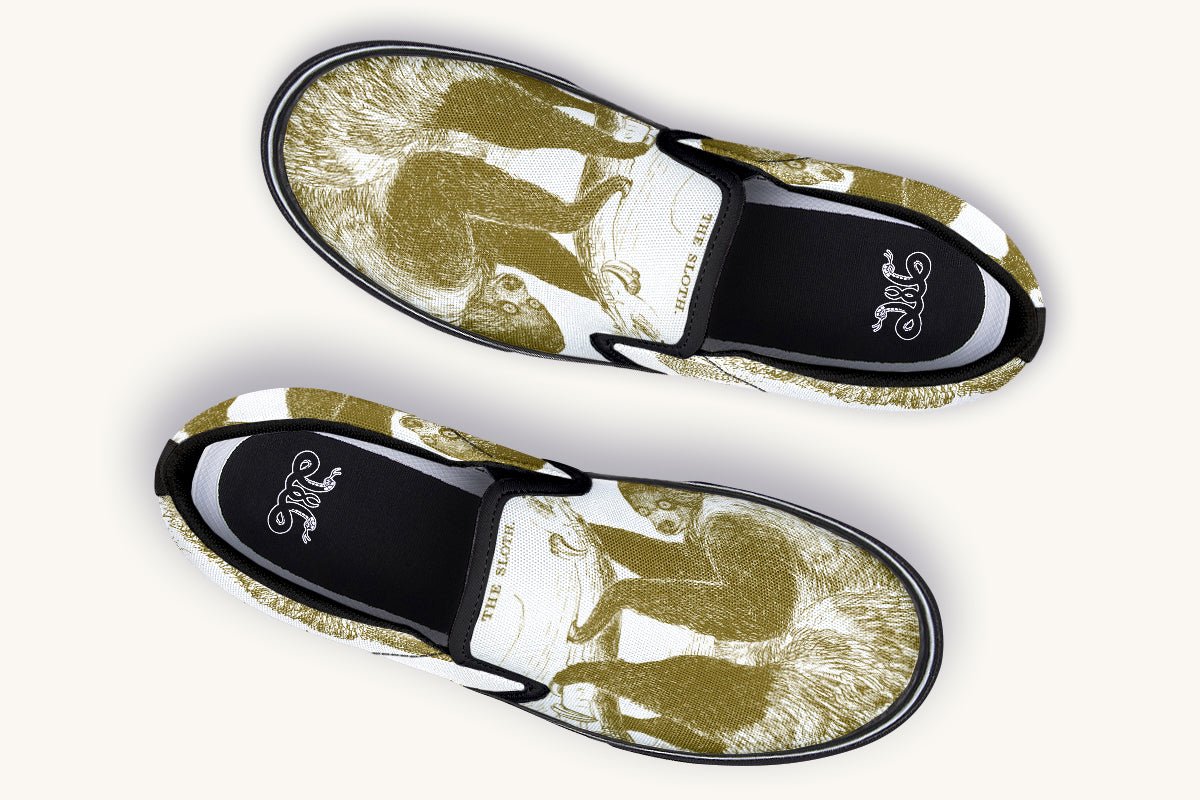 The Sloth Stays Brown White Slip On Shoes - Jaded Lament