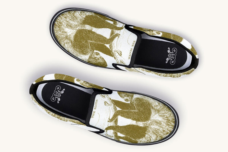 The Sloth Stays Brown White Slip On Shoes - Jaded Lament