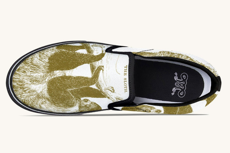 The Sloth Stays Brown White Slip On Shoes - Jaded Lament
