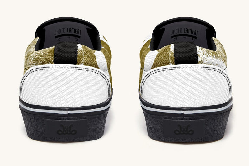 The Sloth Stays Brown White Slip On Shoes - Jaded Lament