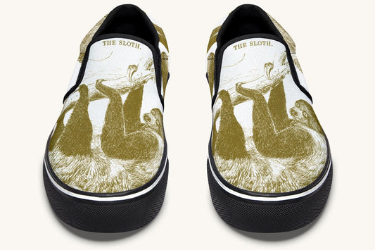 The Sloth Stays Brown White Slip On Shoes - Jaded Lament