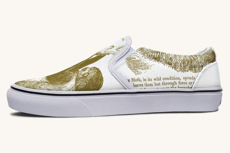 The Sloth Stays Brown White Slip On Shoes - Jaded Lament