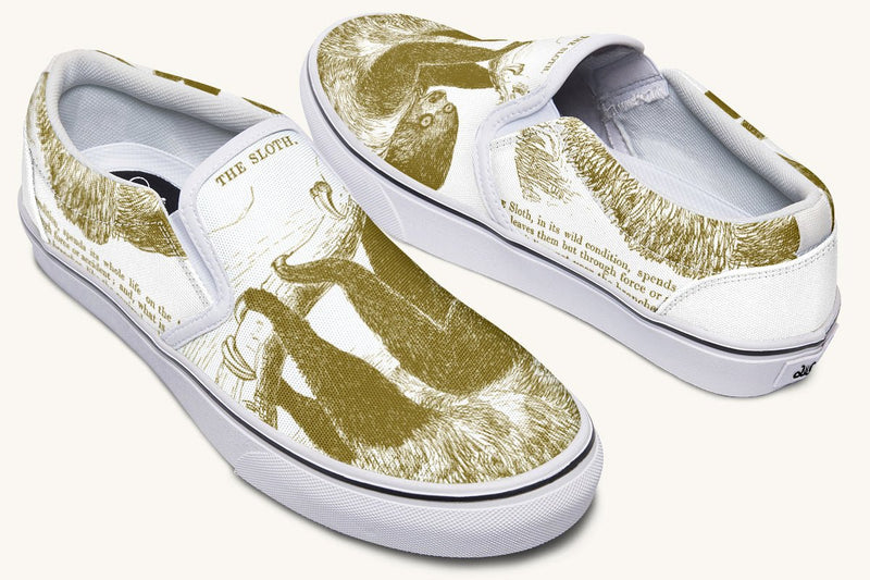 The Sloth Stays Brown White Slip On Shoes - Jaded Lament