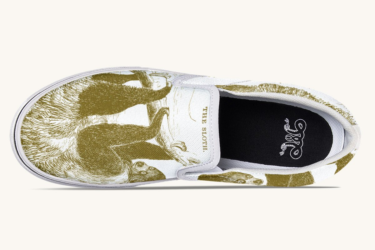 The Sloth Stays Brown White Slip On Shoes - Jaded Lament