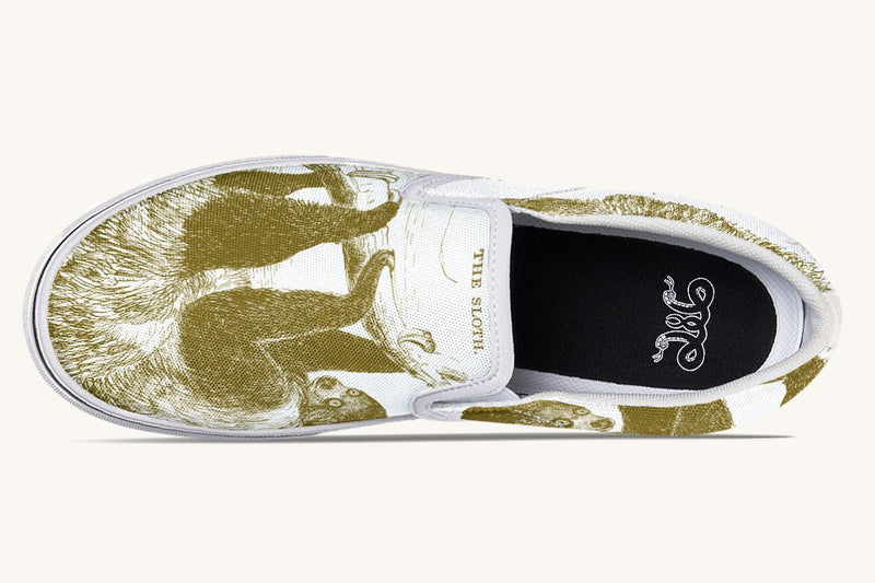 The Sloth Stays Brown White Slip On Shoes - Jaded Lament
