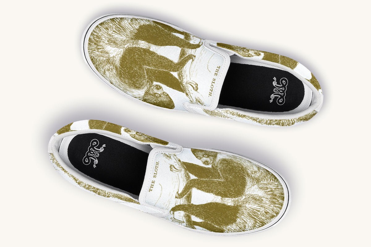The Sloth Stays Brown White Slip On Shoes - Jaded Lament