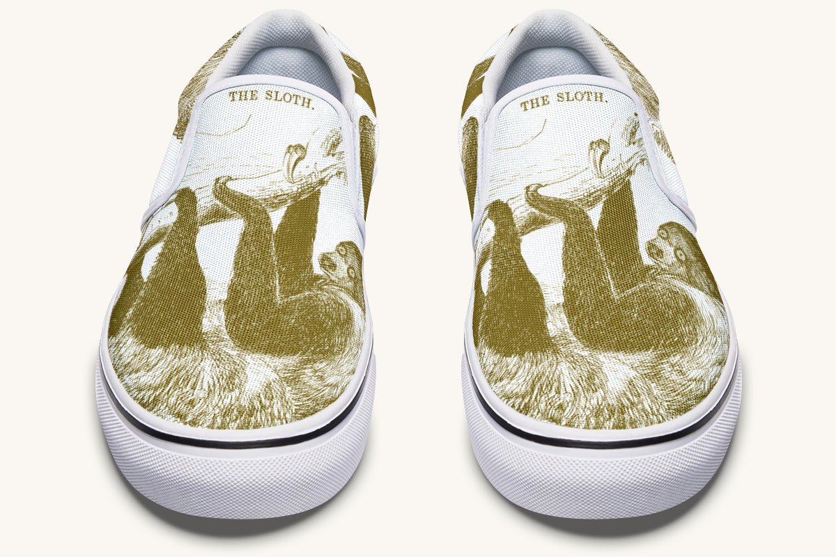 The Sloth Stays Brown White Slip On Shoes - Jaded Lament