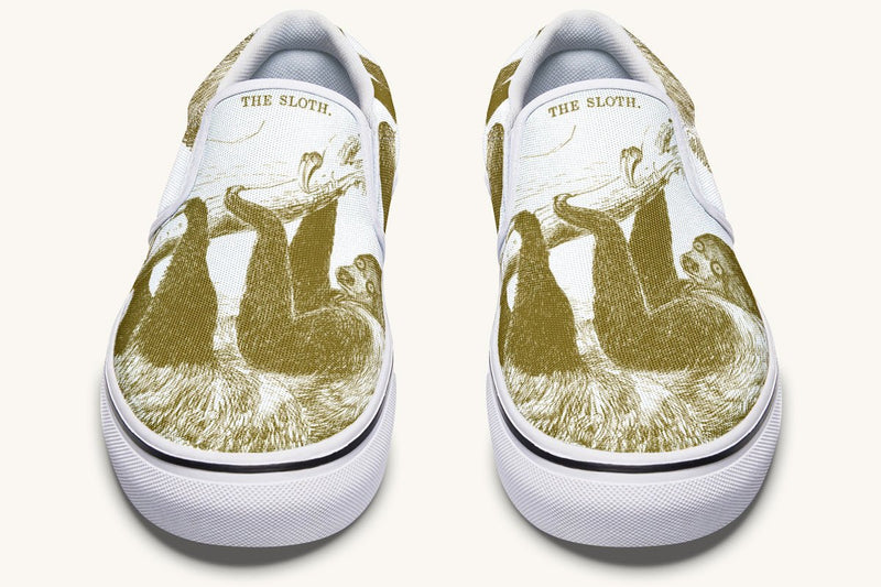 The Sloth Stays Brown White Slip On Shoes - Jaded Lament