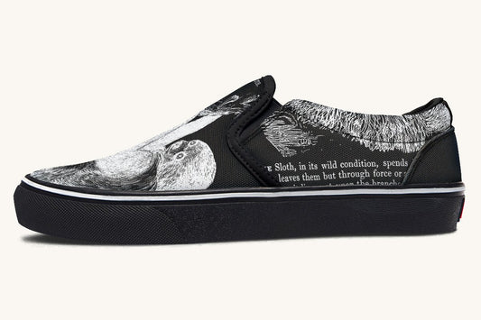 The Sloth Stays White Black Slip On Shoes - Jaded Lament