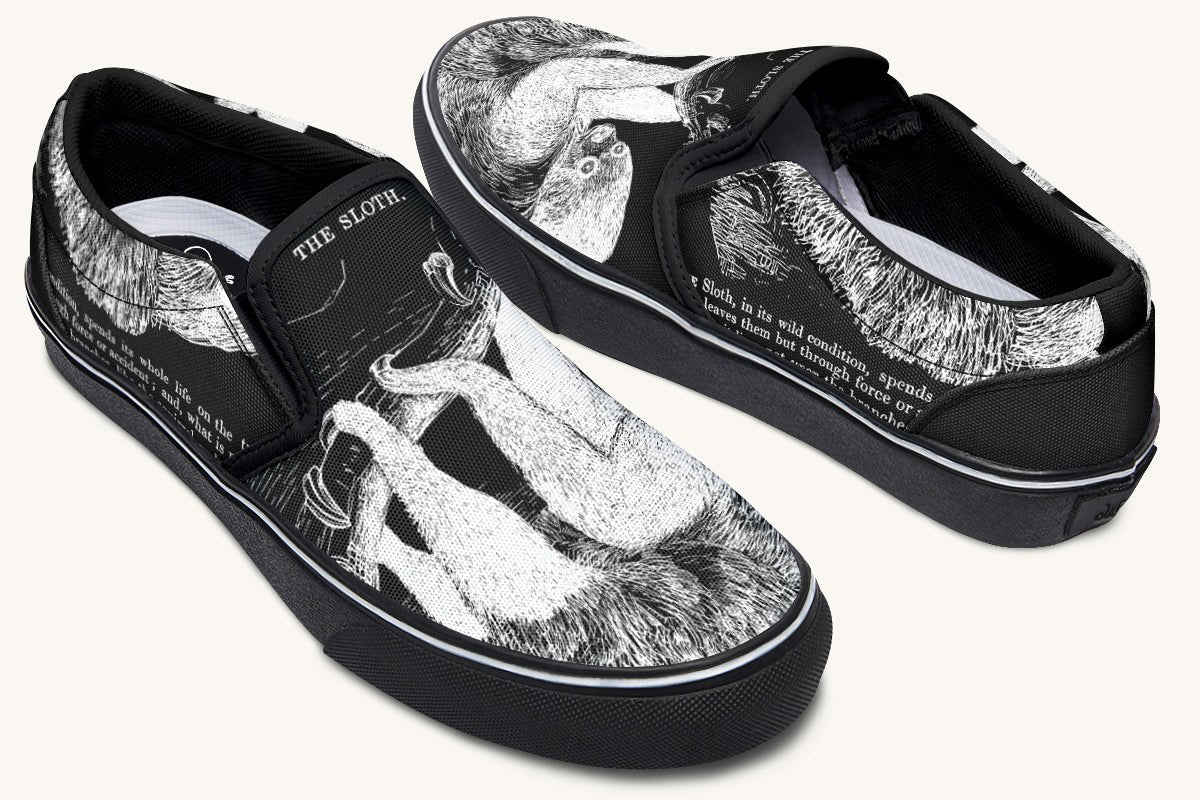 The Sloth Stays White Black Slip On Shoes - Jaded Lament