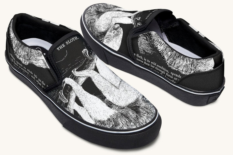 The Sloth Stays White Black Slip On Shoes - Jaded Lament