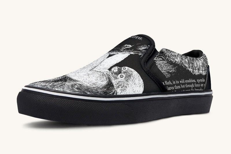The Sloth Stays White Black Slip On Shoes - Jaded Lament