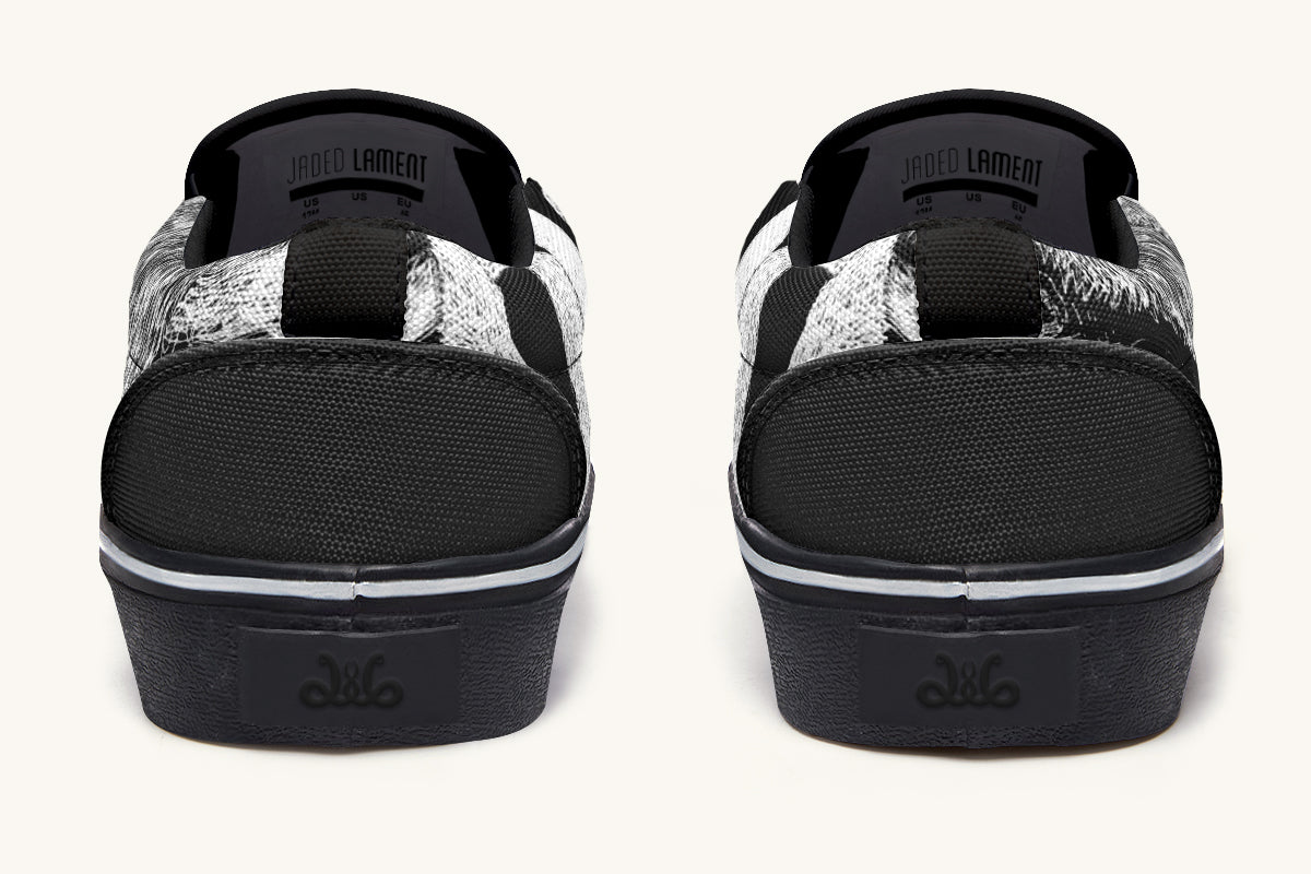 The Sloth Stays White Black Slip On Shoes - Jaded Lament
