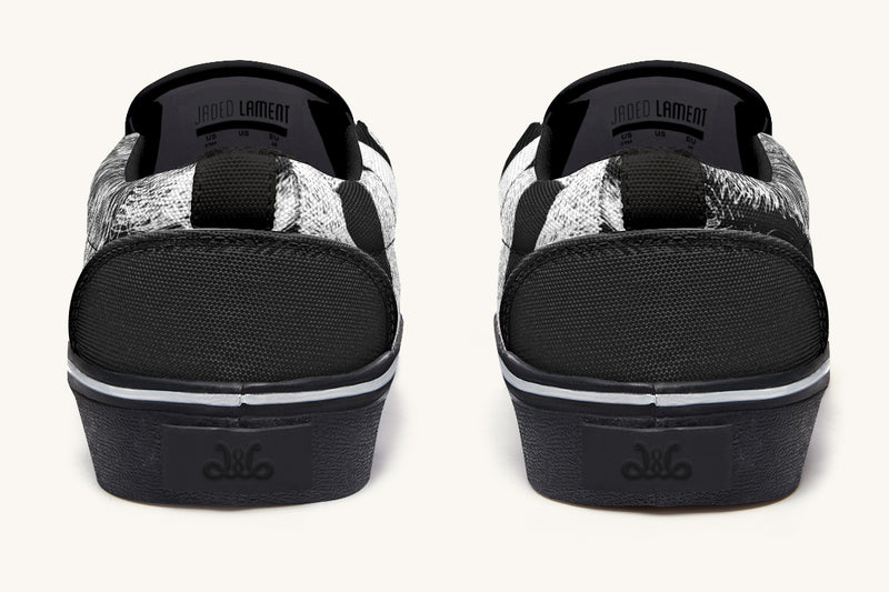 The Sloth Stays White Black Slip On Shoes - Jaded Lament