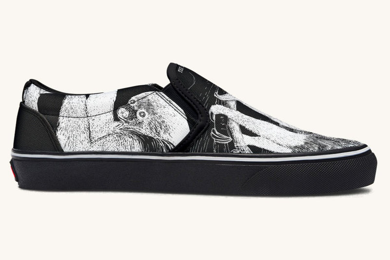 The Sloth Stays White Black Slip On Shoes - Jaded Lament