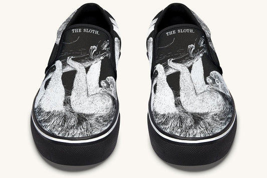 The Sloth Stays White Black Slip On Shoes - Jaded Lament