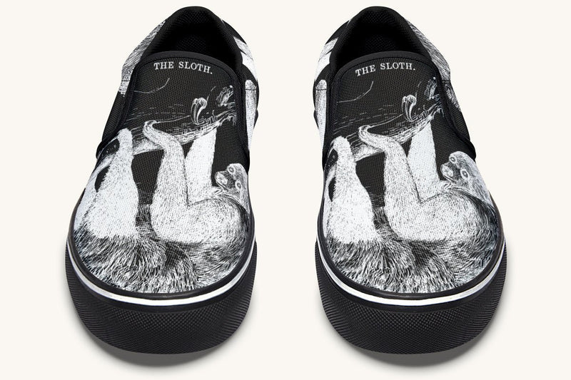 The Sloth Stays White Black Slip On Shoes - Jaded Lament