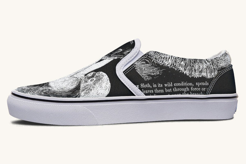 The Sloth Stays White Black Slip On Shoes - Jaded Lament