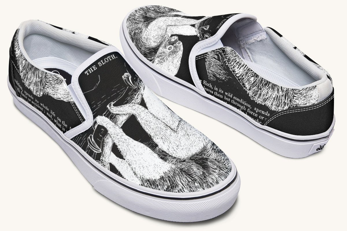 The Sloth Stays White Black Slip On Shoes - Jaded Lament