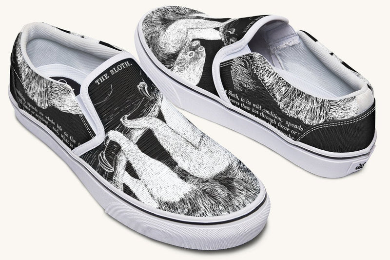 The Sloth Stays White Black Slip On Shoes - Jaded Lament