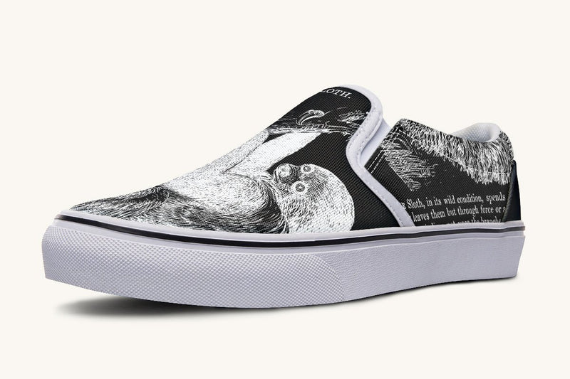 The Sloth Stays White Black Slip On Shoes - Jaded Lament